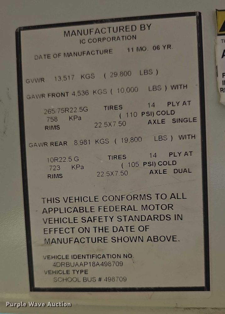 image for item EF3707 2008 IC Corporation PB10500 school bus