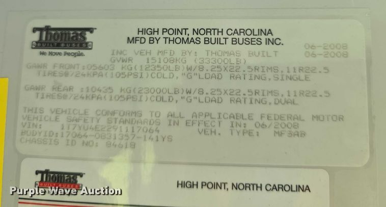 image for item EF3709 2009 Thomas Built HDX school bus