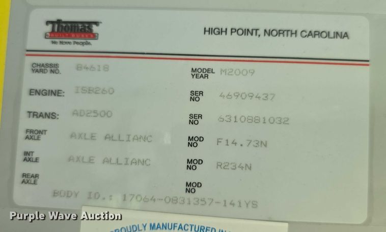 image for item EF3709 2009 Thomas Built HDX school bus