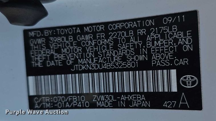 image for item EF3731 2011 Toyota Prius 
