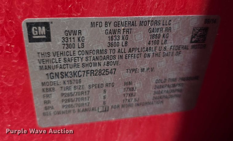 image for item EF3749 2015 Chevrolet Tahoe SSV SUV