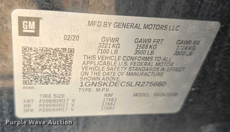 image for item EF3751 2020 Chevrolet Tahoe Police SUV