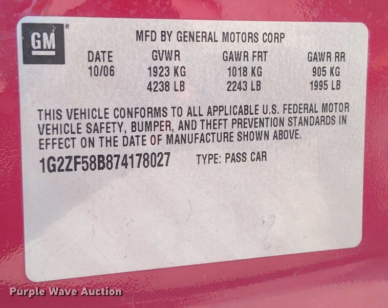 image for item EM8061 2007 Pontiac G6 