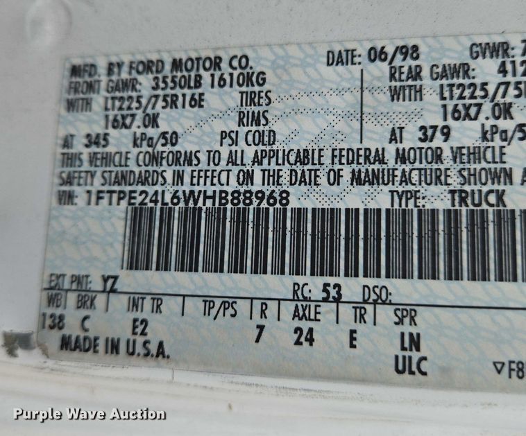 image for item EN8318 1998 Ford E250 van