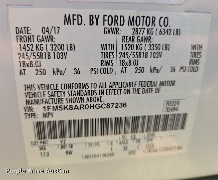 image for item EN8320 2017 Ford Explorer Police Interceptor SUV