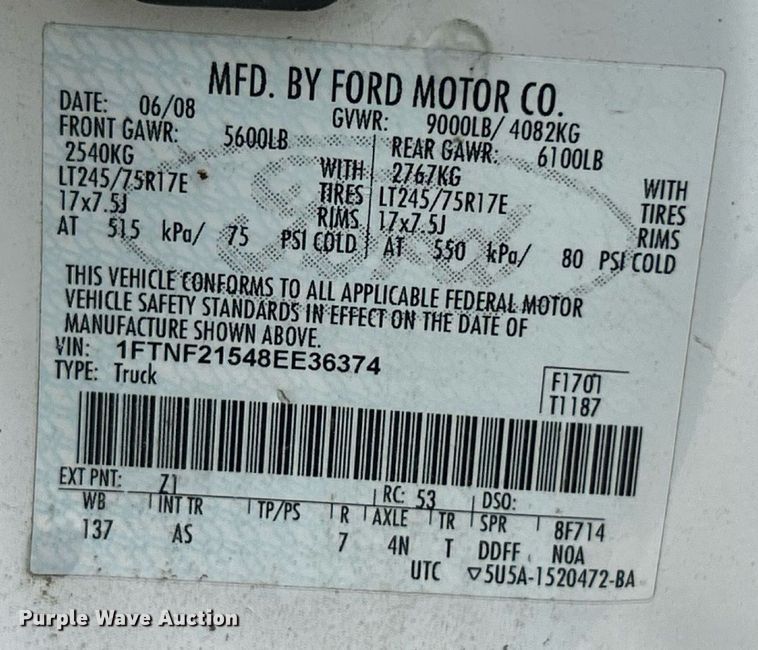 image for item ET3068 2008 Ford F250 Super Duty XL utility bed pickup truck