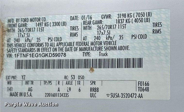 image for item ET3070 2016 Ford F150 XL pickup truck