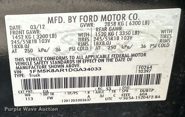 image for item ET3074 2013 Ford Explorer Police Interceptor SUV