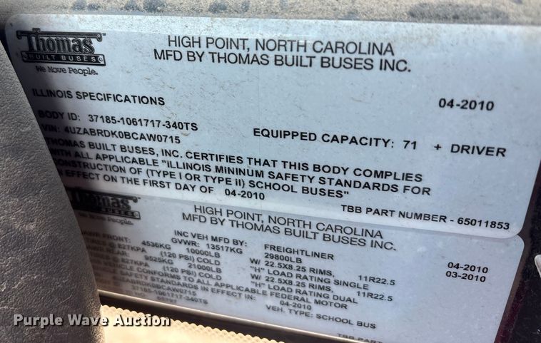 image for item EU0023 2011 Thomas Built school bus