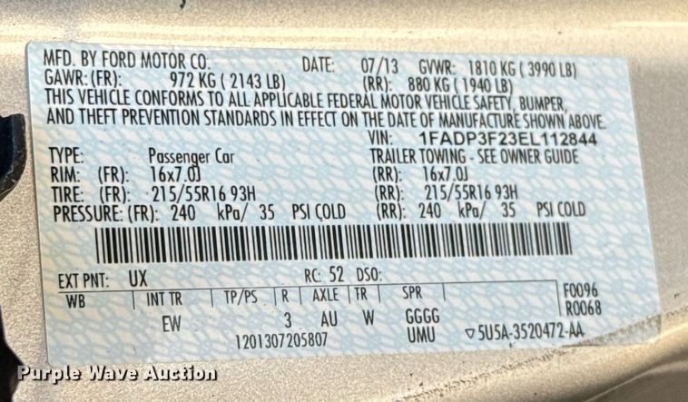 image for item EU2055 2014 Ford Focus  