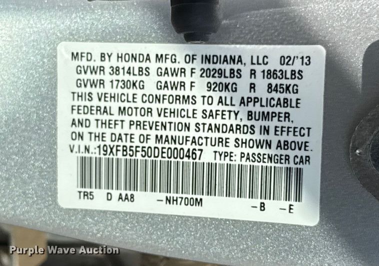 image for item EU2058 2013 Honda Civic 