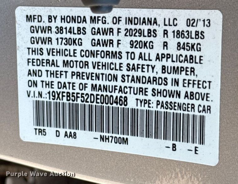image for item EU2059 2013 Honda Civic 