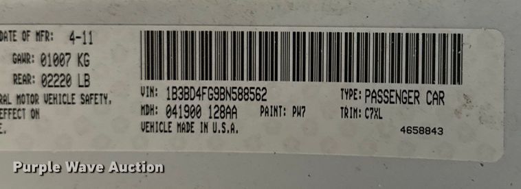 image for item EU2060 2011 Dodge Avenger 