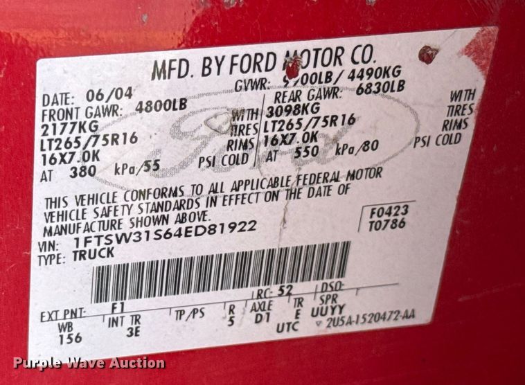 image for item EU2148 2004 Ford F350 Super Duty  Crew Cab pickup truck