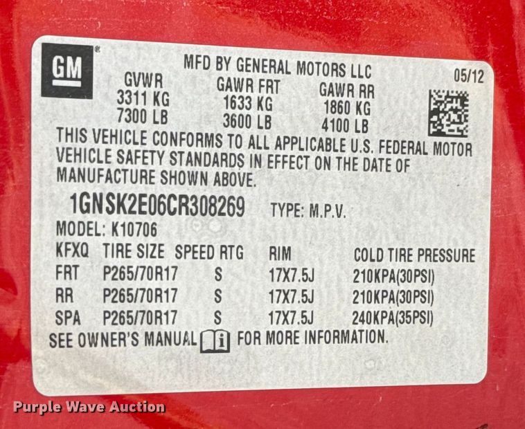 image for item EU2149 2012 Chevrolet Tahoe Police SUV