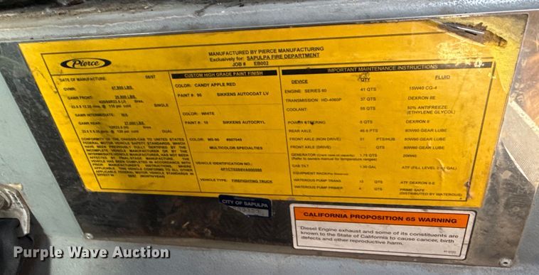 image for item EU2150 1997 Pierce Manufacturing Quantum pumper fire truck