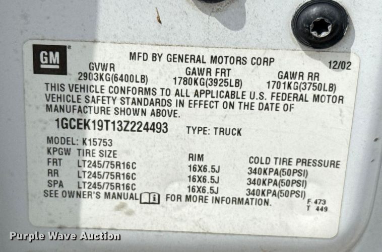 image for item EU3591 2003 Chevrolet Silverado 1500 Ext. Cab pickup truck