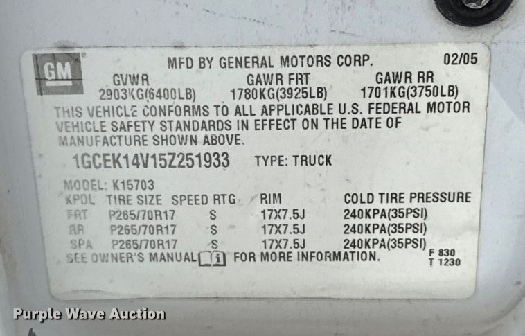 image for item EU3593 2005 Chevrolet Silverado 1500 pickup truck