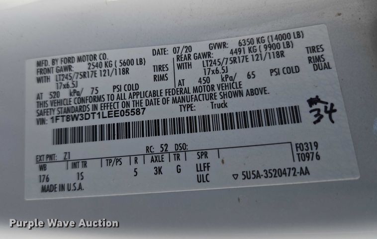 image for item EU3601 2020 Ford F350 Super Duty STX Crew Cab pickup truck