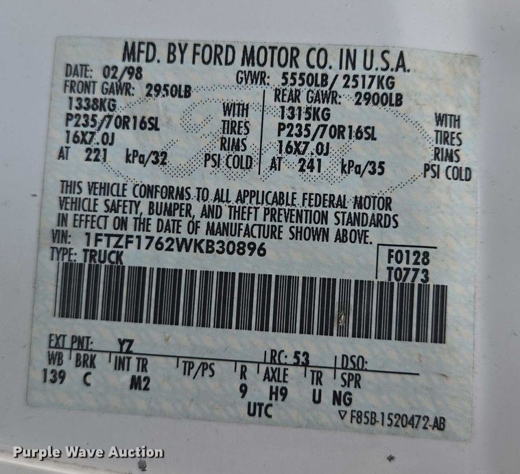 image for item EV1530 1998 Ford F150  pickup truck