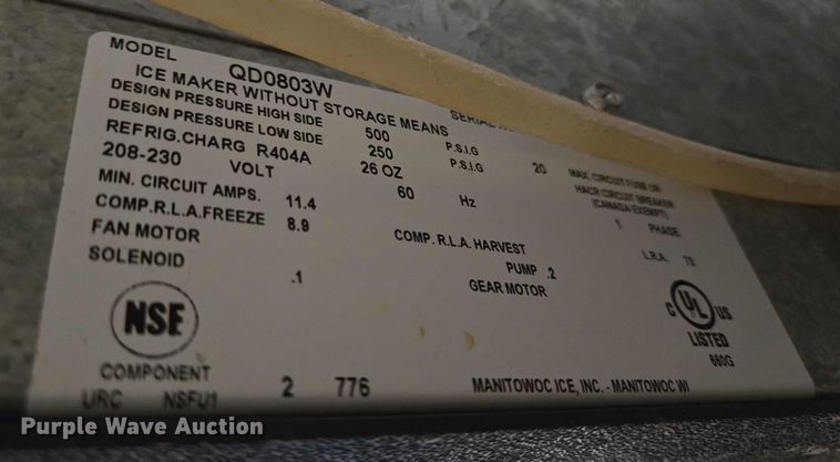 image for item EV1548 Manitowac QD0803W ice machine