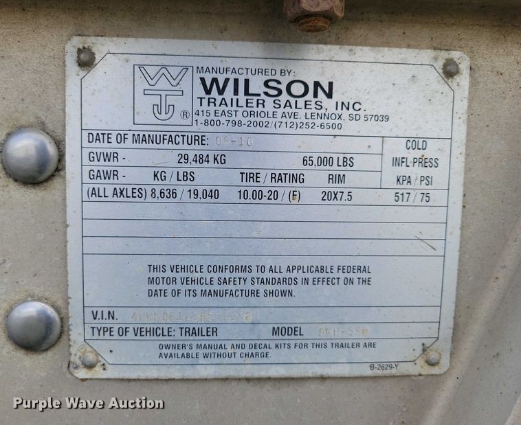 image for item DX7434 2011 Wilson Pace Setter grain trailer