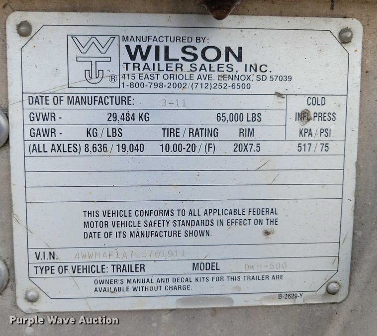 image for item DX7437 2012 Wilson Pacesetter grain trailer