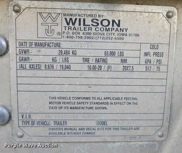 image for item DX7438 2014 Wilson Pacesetter grain trailer