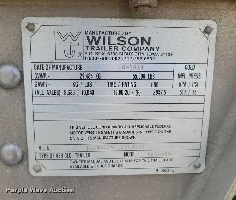 image for item DX7440 2014 Wilson Pacesetter grain trailer