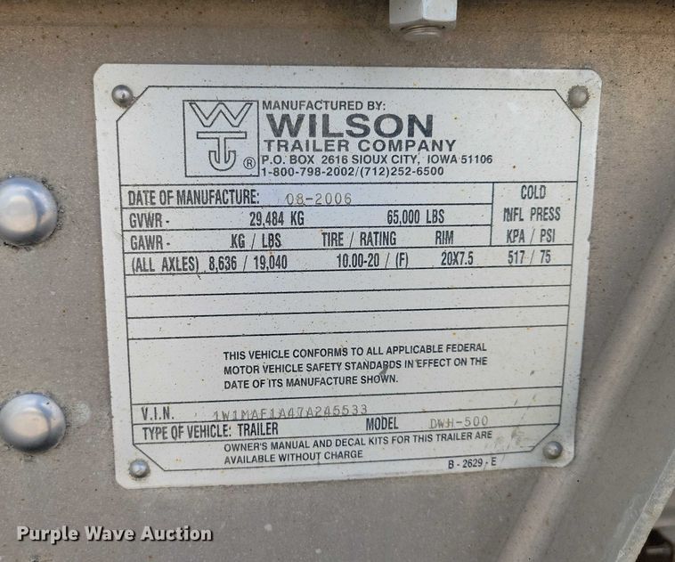 image for item DX7441 2007 Wilson Pacesetter grain trailer
