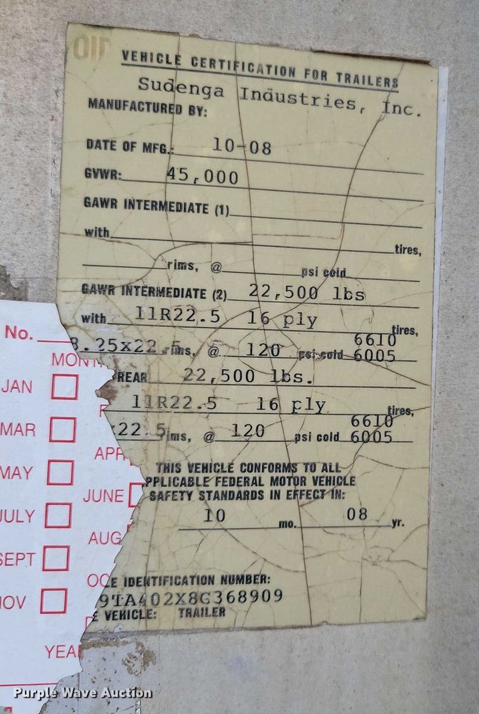 image for item DX7443 2008 Sudenga fertilizer delivery trailer