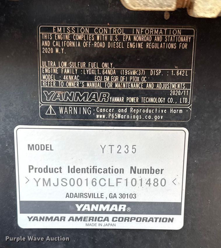 image for item EG6154 2021 Yanmar YT235 MFWD tractor