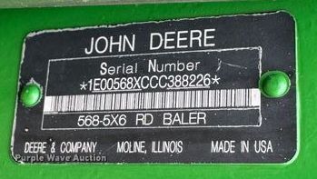 image for item ER2195 2012 John Deere 568 round baler