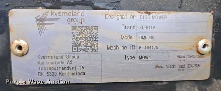 image for item EU3555 2020 Kubota DM5040 disc mower