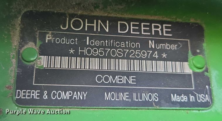 image for item EV1582 2008 John Deere 9570 STS RWA combine