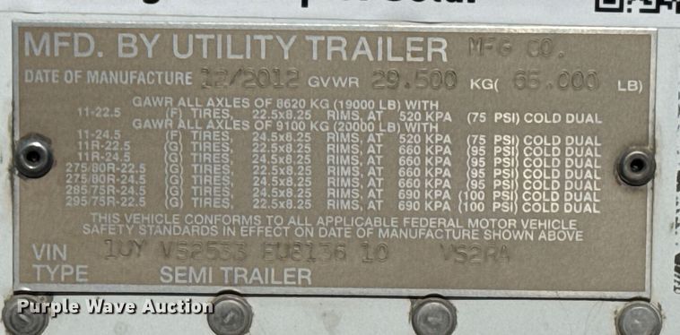 image for item DJ7758 2014 Utility VS2RA refrigerated van trailer