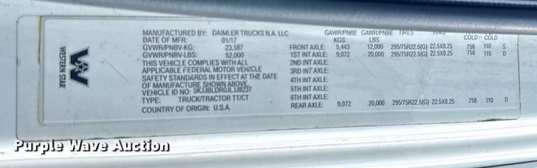 image for item DJ9694 2018 Western Star 5700 XE semi truck