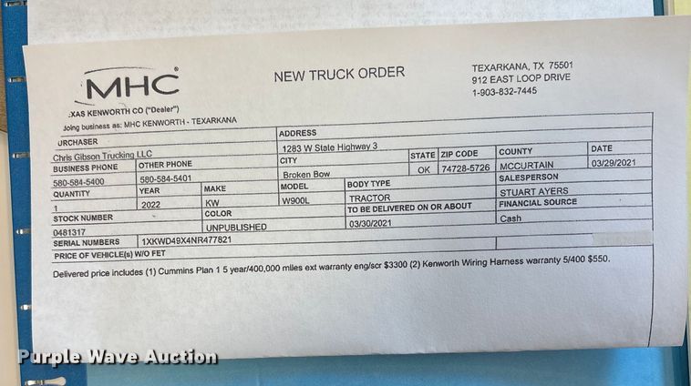 image for item DM1968 2022 Kenworth W900 semi truck