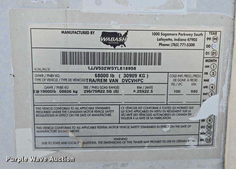 image for item DR3990 2000 Wabash National DVCVHPC dry van trailer