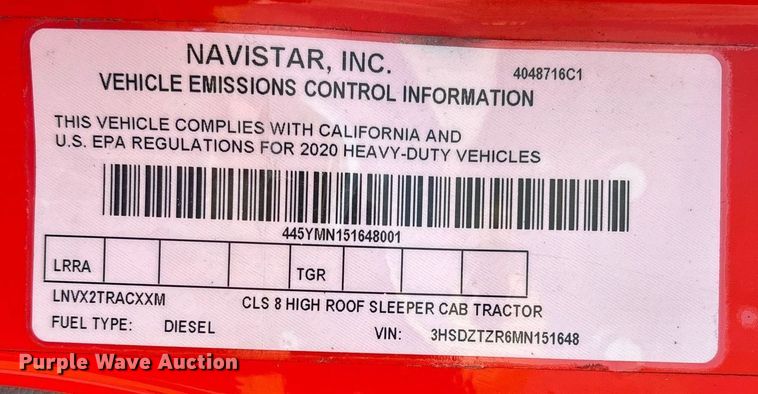 image for item DU1252 2021 International  LT625 semi truck