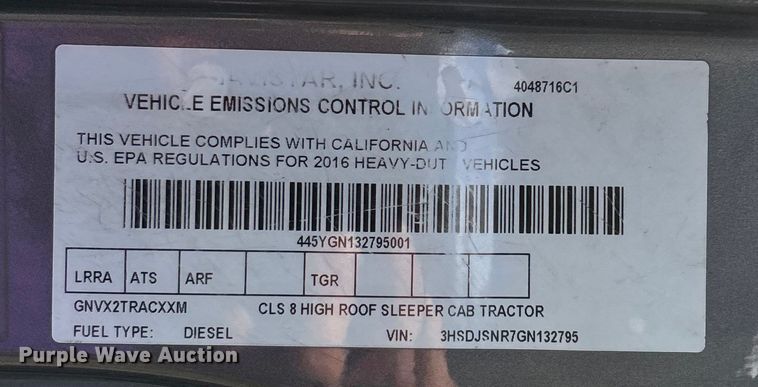 image for item DU1270 2016 International ProStar Plus semi truck