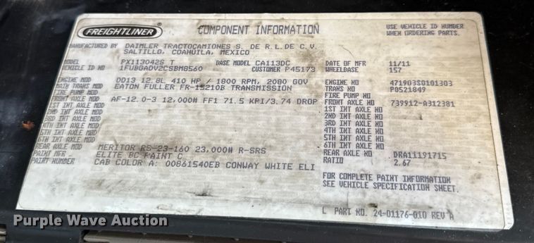 image for item DW3493 2012 Freightliner Cascadia semi truck