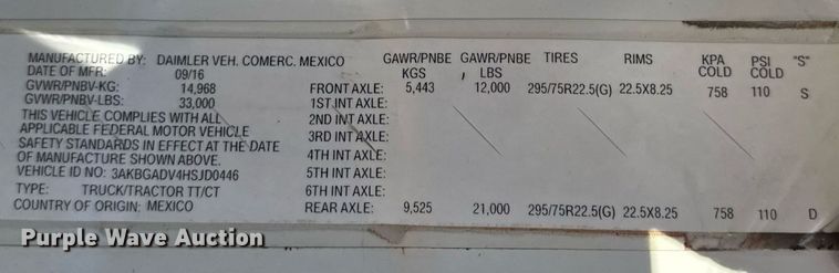 image for item DW3494 2017 Freightliner Cascadia semi truck