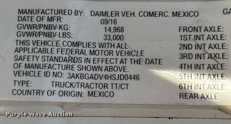 image for item DW3494 2017 Freightliner Cascadia semi truck