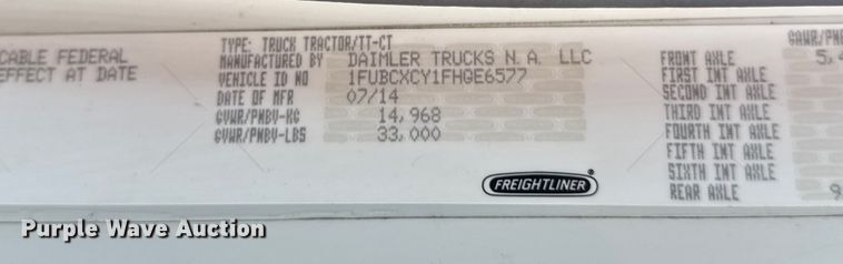 image for item DW3496 2015 Freightliner Business Class M2 semi truck