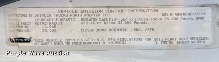 image for item DW3496 2015 Freightliner Business Class M2 semi truck