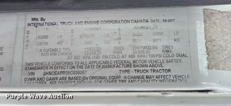 image for item DW6501 2008 International 9200i semi truck