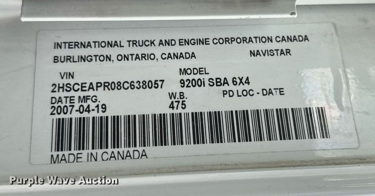 image for item DW6501 2008 International 9200i semi truck