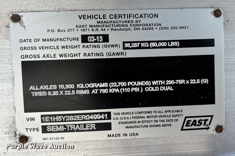 image for item DW7224 2014 East BST flatbed trailer