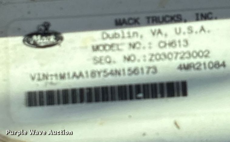 image for item DY0937 2004 Mack CH6000 water truck